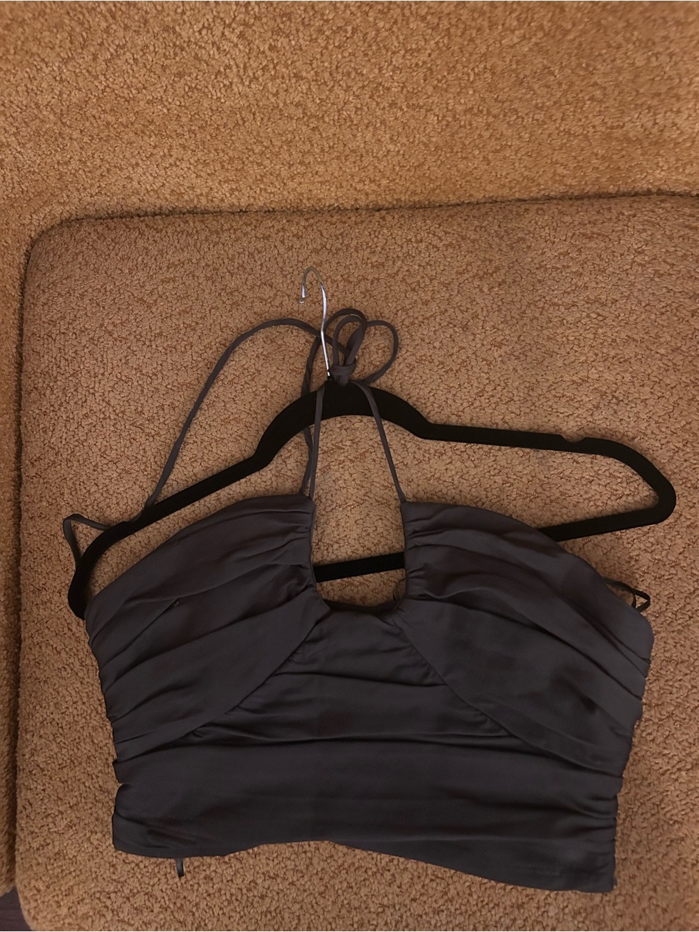 Zara Ruched Halter Bandeau Top - Charcoal Gray